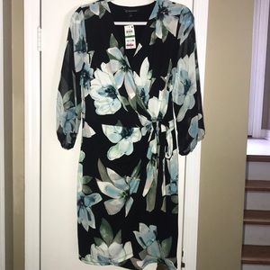 INC black w/ floral wrap dress